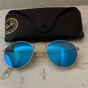 Ray-Ban Gold Frame Sunglasses with Blue Lenses